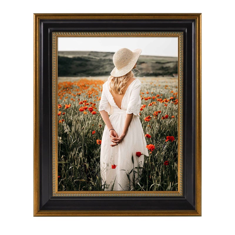 Space Art Deco, 11x14 Picture Frame without Mat for 11x14 Photo, High Definition Real Glass Wall Display (Ornate Gold/Black, 1-Pack) - Image 1